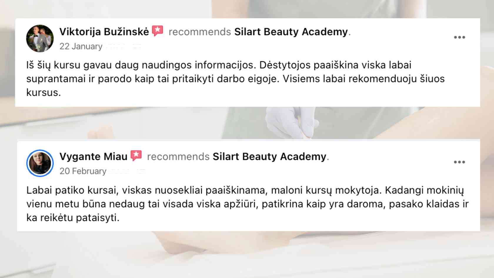 Depiliacijos kursai online, mokinių atsiliepimai