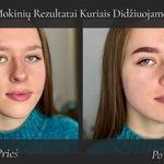 Mokinės antakių korekcijos rezultatas prieš ir po 2