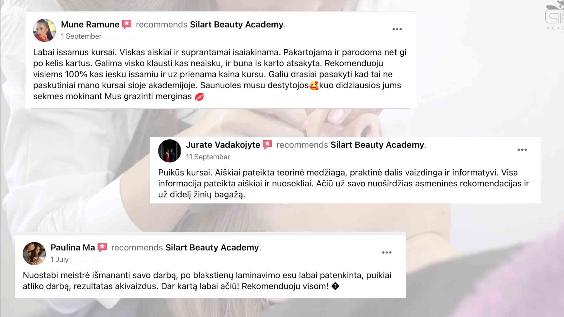 Mokinių atsiliepimai apie antakių ir blakstienų kursus online
