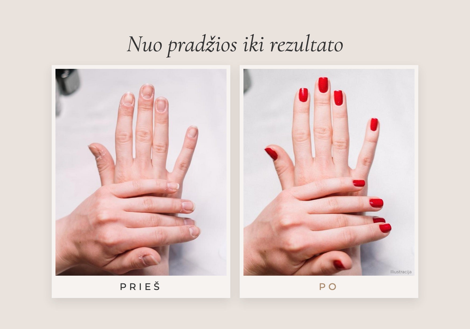 Manikiūras nuo pradžios iki rezultato, iliustracija